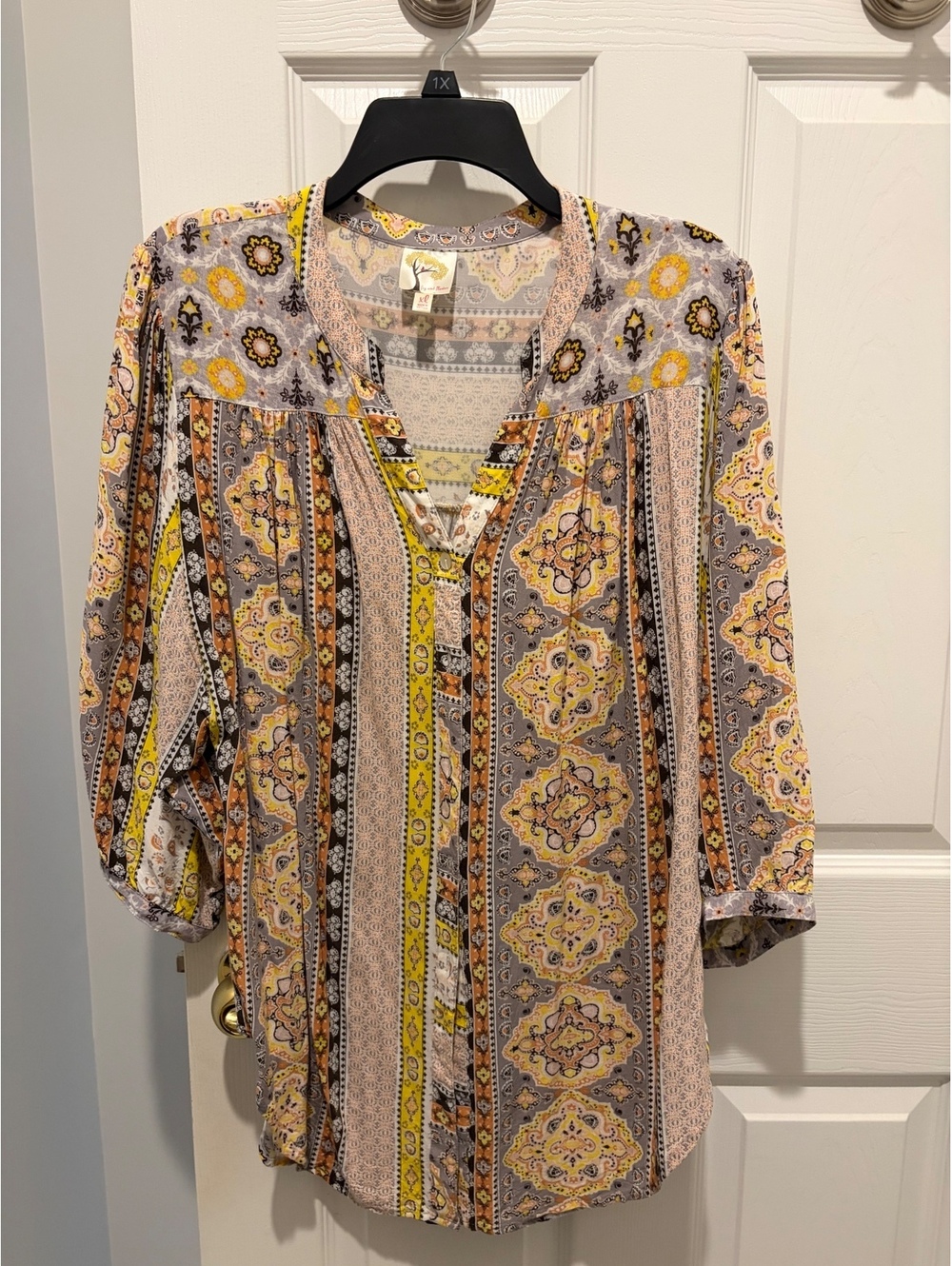 Fig & Flower Striped boho print blouse - XL